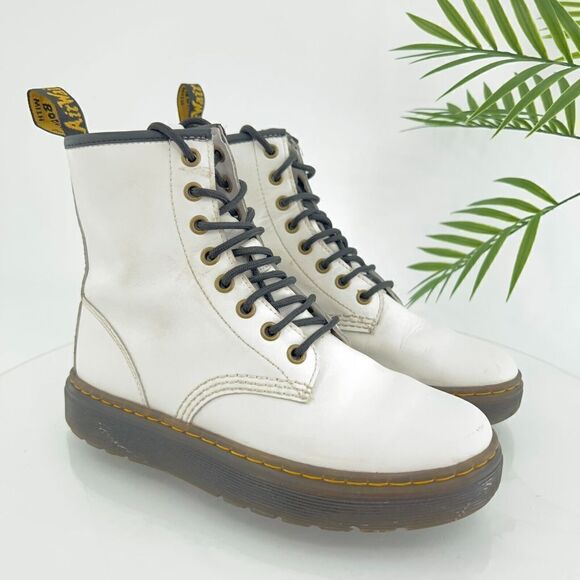 Dr. Doc Martens Women's Size 6 Zavala White Leather Combat Boots Lace Up - Picture 1 of 16